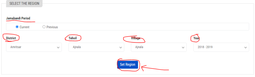 select a place like a district, village, or tehsil to see Punjab land records 