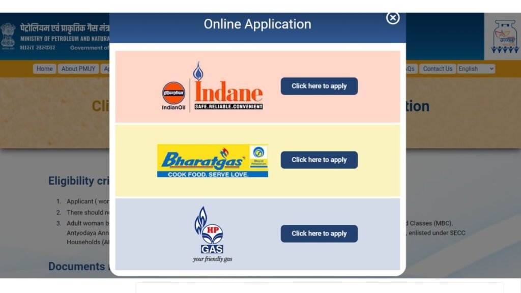 steps for the online application to PM Ujjwala Yojana