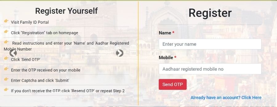 Registration Process on familyid.up.gov. in